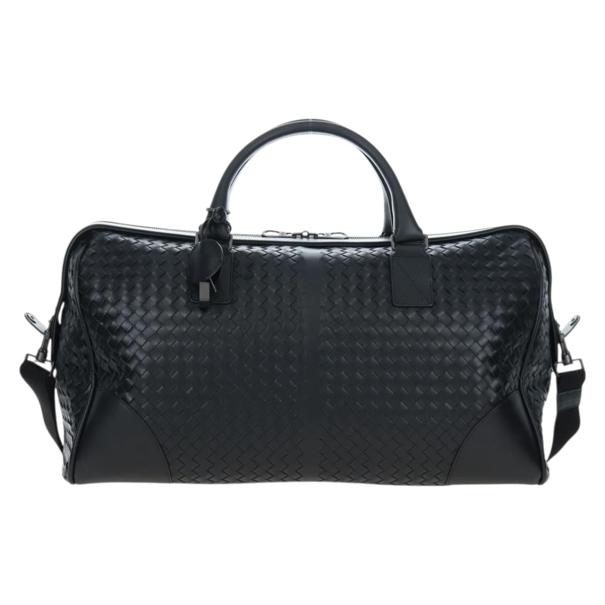 BOTTEGA VENETA INTRECCIATO Boston Bag Leather 2way Black Auth yk20867SAV