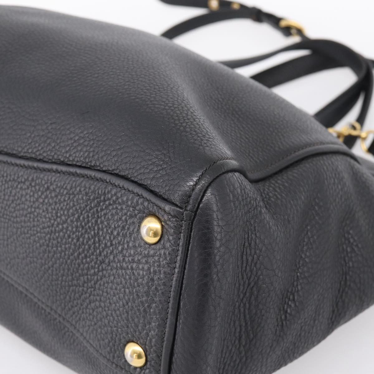 Miu Miu Hand Bag Leather 2way Black Gold Auth yk20869A