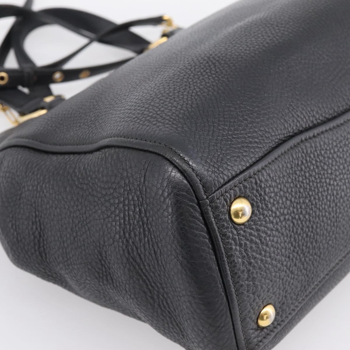 Miu Miu Hand Bag Leather 2way Black Gold Auth yk20869A