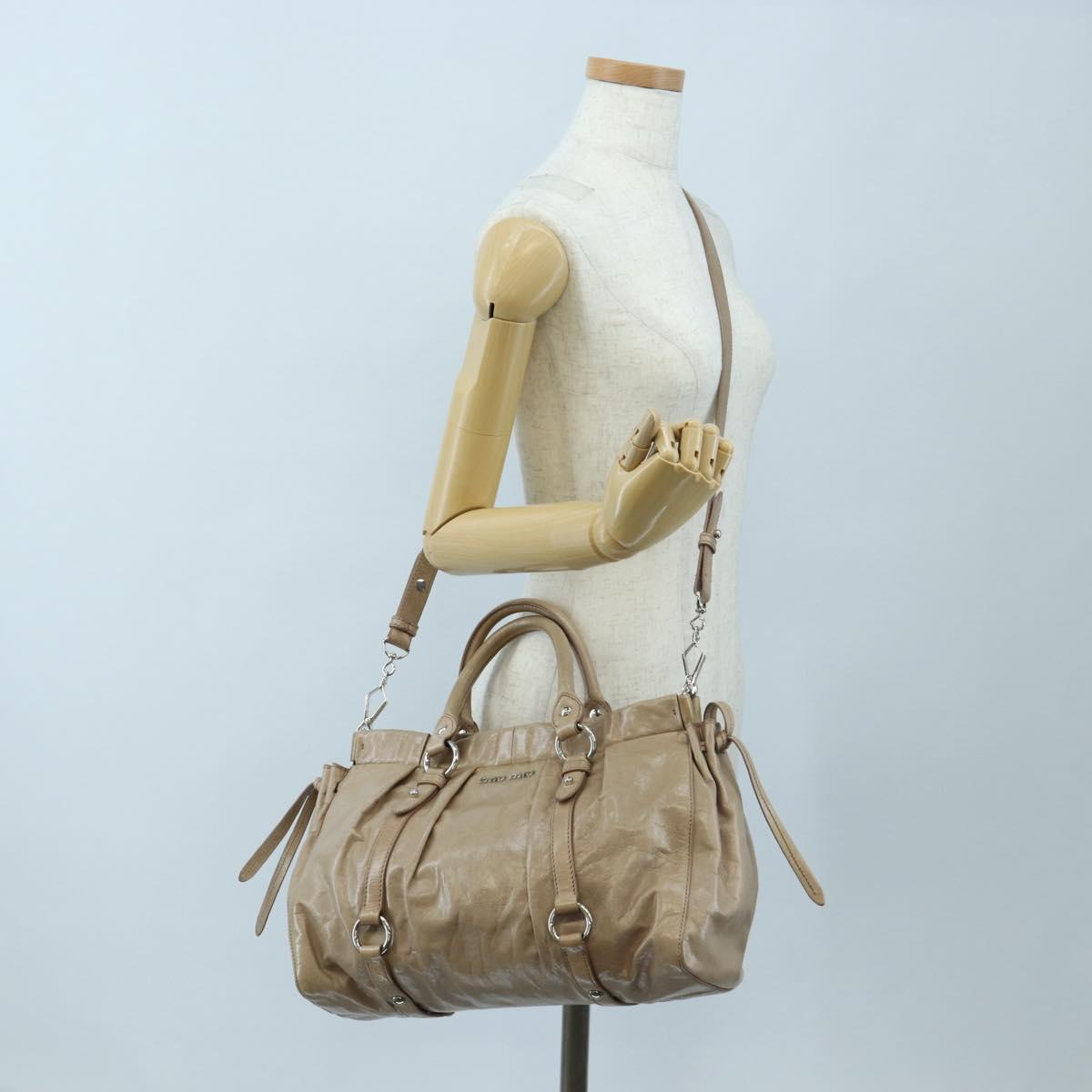 Miu Miu Hand Bag Leather 2way Beige Silver Auth yk20870M