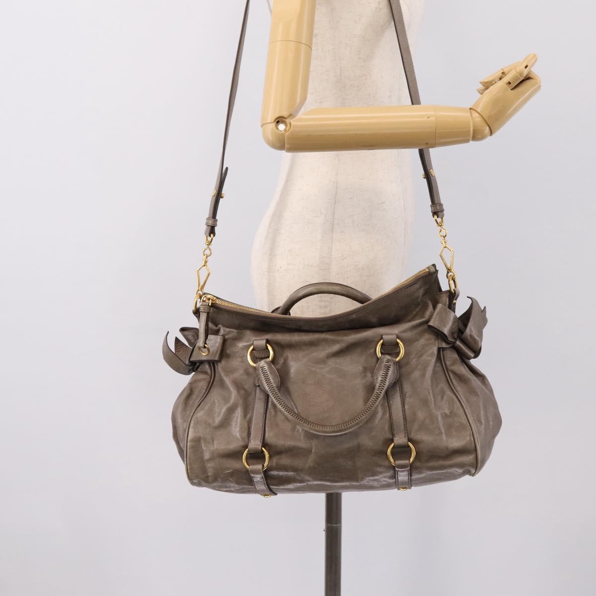 Miu Miu Hand Bag Leather 2way Gray Gold Auth yk20871M