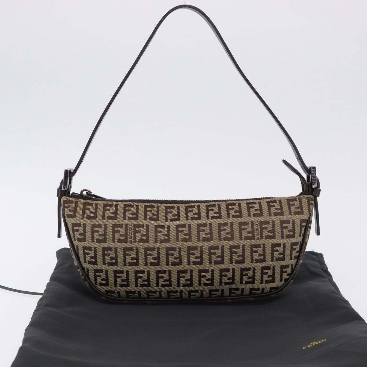 FENDI Zucchino Canvas Accessory Pouch Beige Silver 8BR133 Auth yk20873V