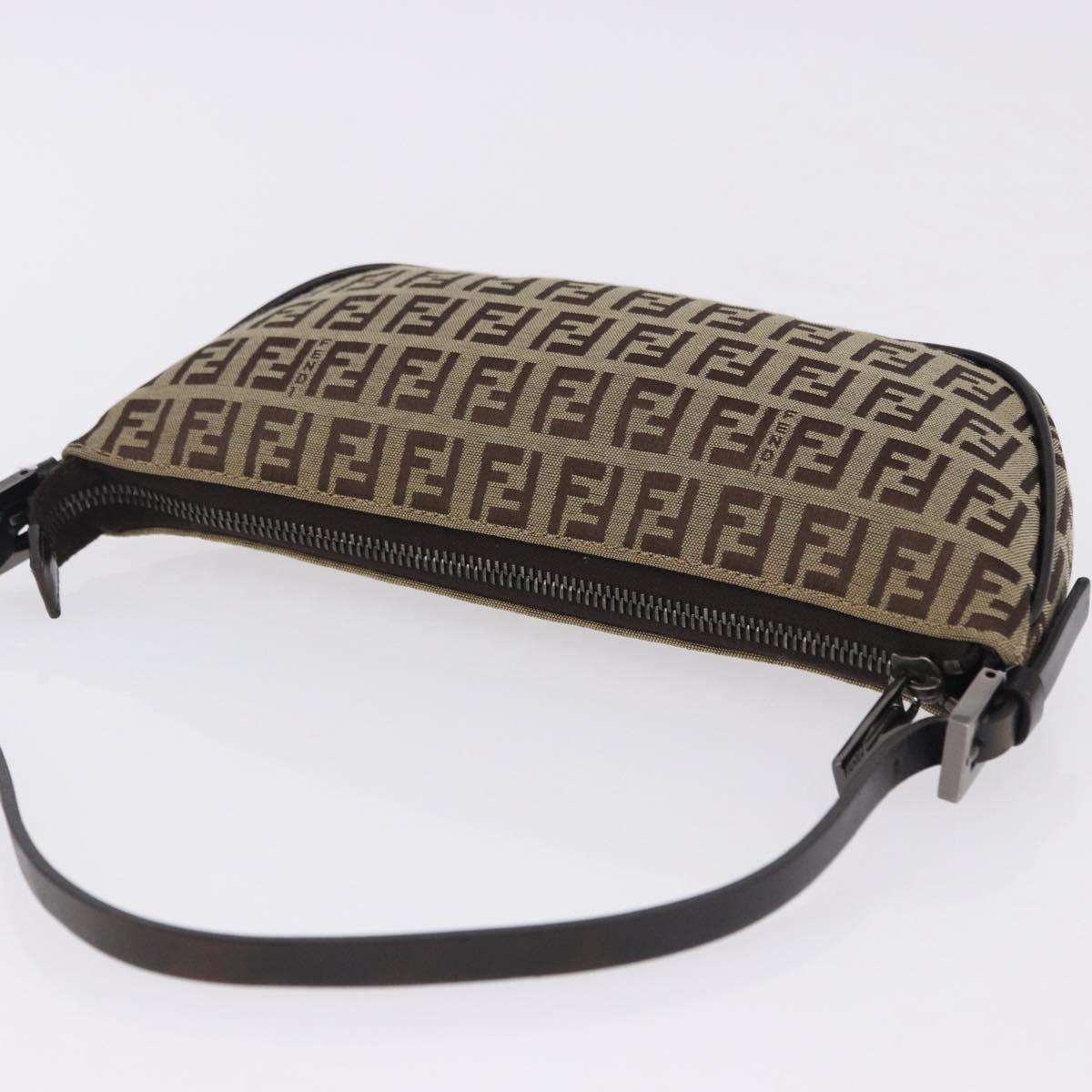 FENDI Zucchino Canvas Accessory Pouch Beige Silver 8BR133 Auth yk20873V