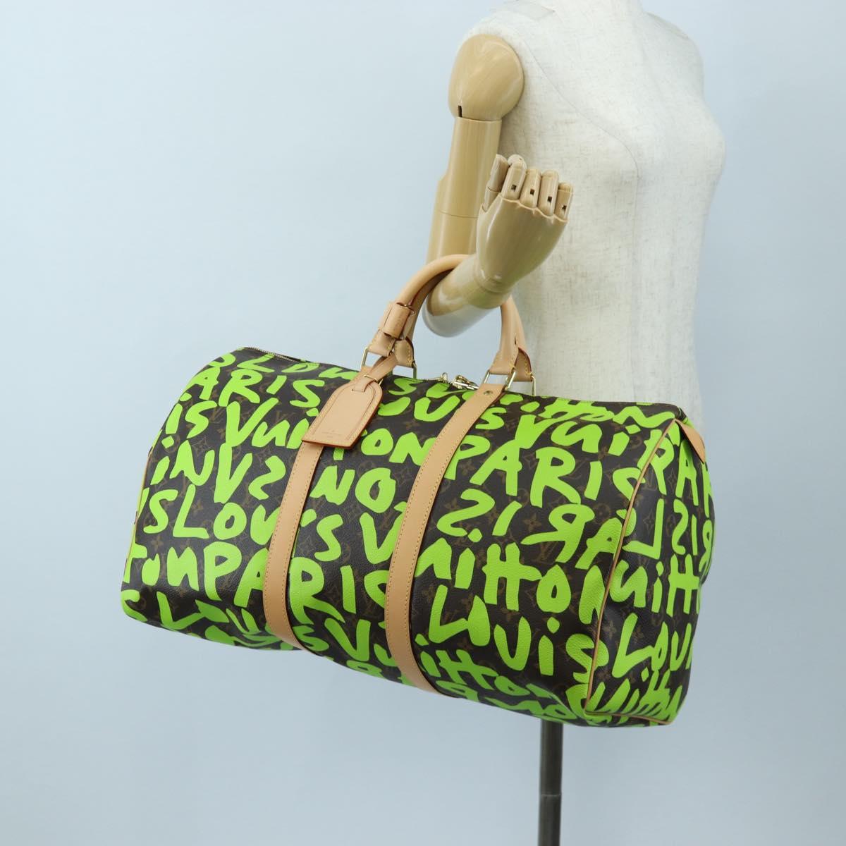 LOUIS VUITTON Graffiti Keepall 50 Boston Bag Vert M93700 LV Auth yk20877SM