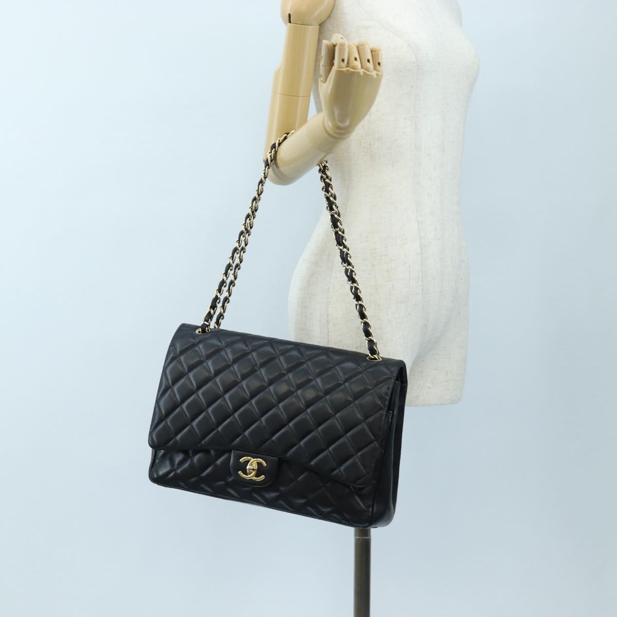 CHANEL Matelasse 34 Double Flap Chain Shoulder Bag Lamb Skin Auth yk20879SAM