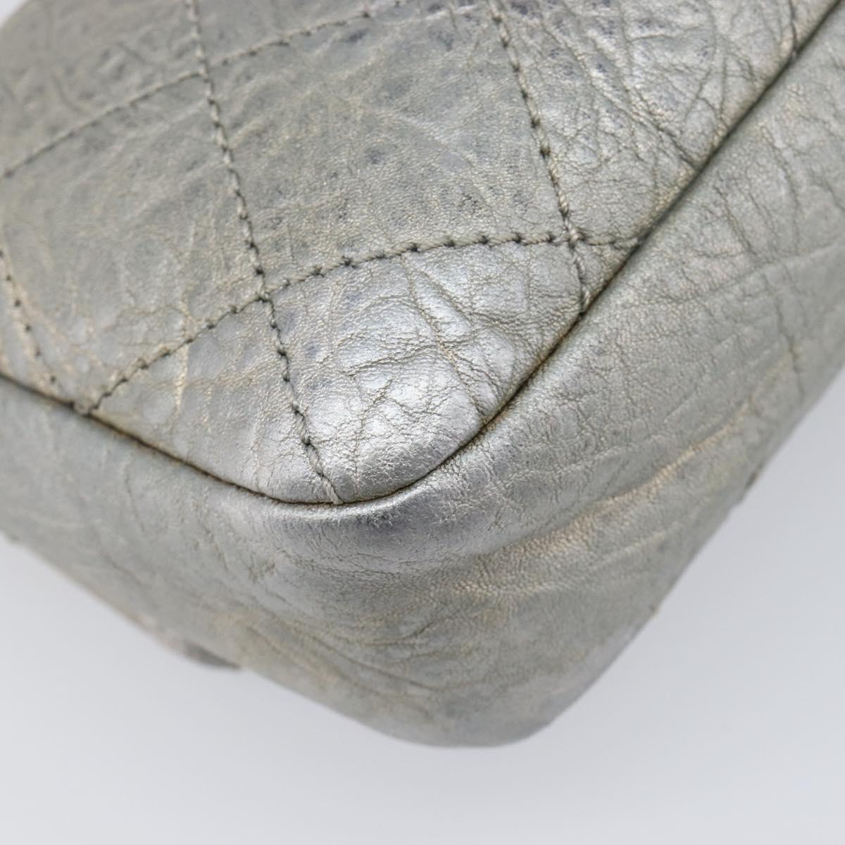 CHANEL Matelasse Chain Hand Bag Leather Silver CC Auth yk20880V