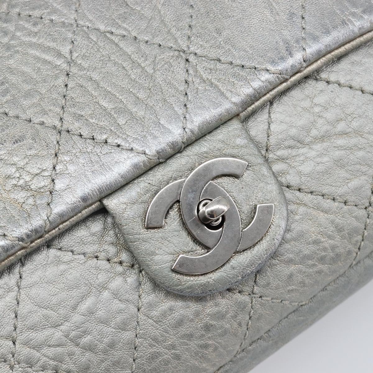 CHANEL Matelasse Chain Hand Bag Leather Silver CC Auth yk20880V