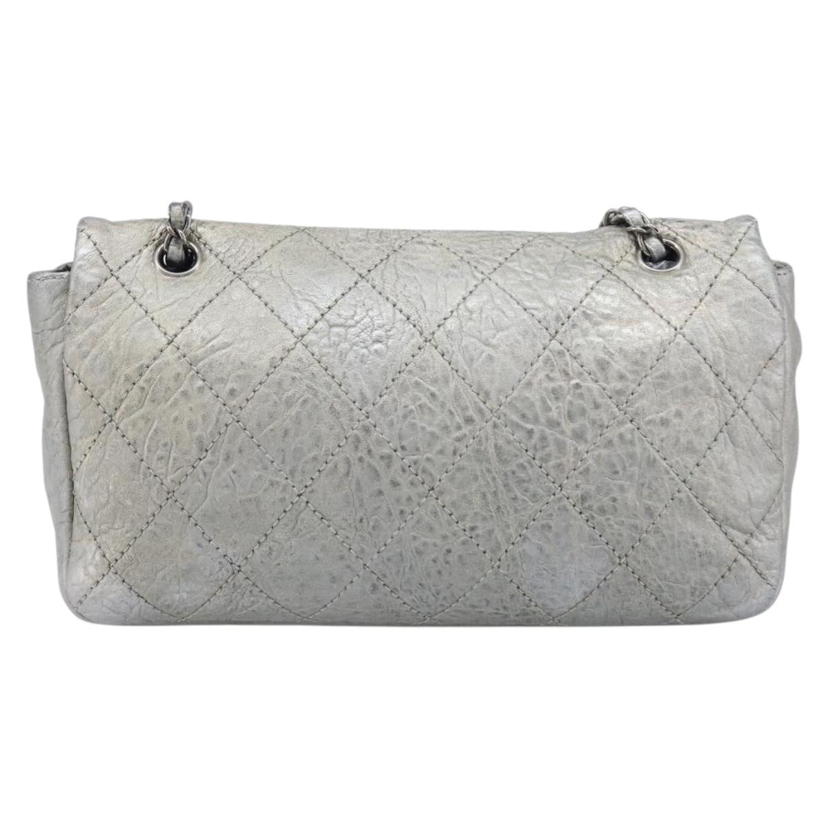 CHANEL Matelasse Chain Hand Bag Leather Silver CC Auth yk20880V
