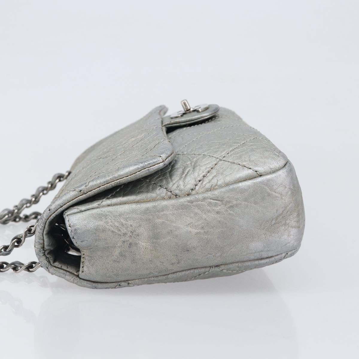 CHANEL Matelasse Chain Hand Bag Leather Silver CC Auth yk20880V