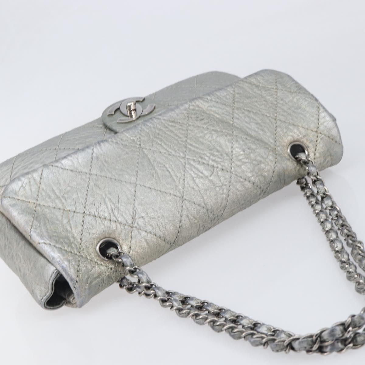 CHANEL Matelasse Chain Hand Bag Leather Silver CC Auth yk20880V