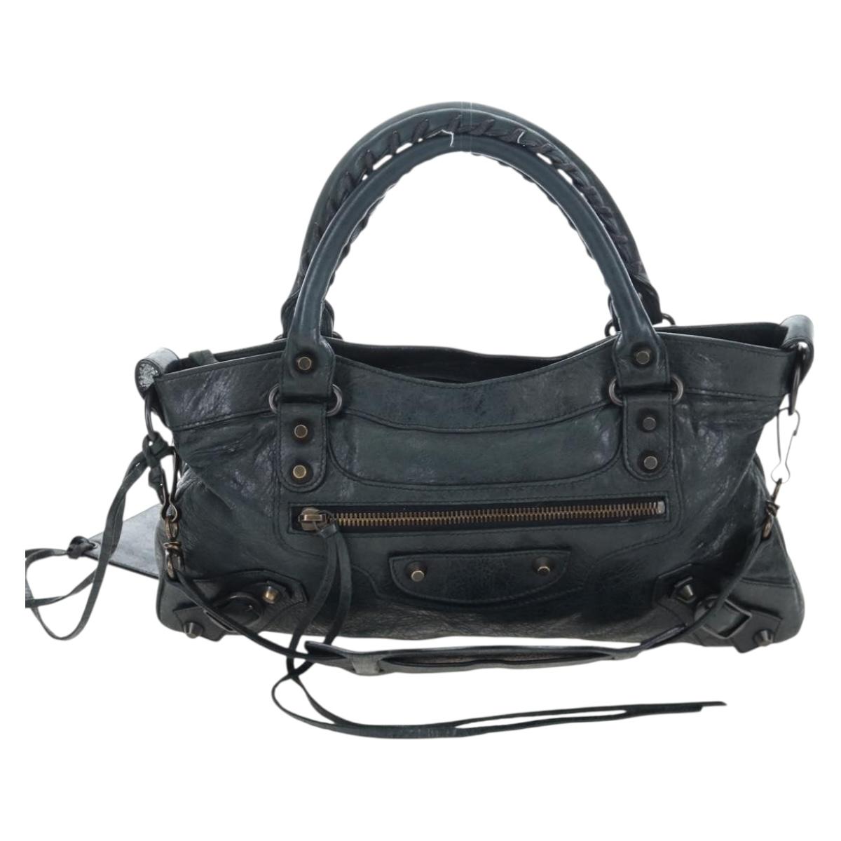 BALENCIAGA The First Hand Bag Leather 2way Black 103208 Auth yk20881M