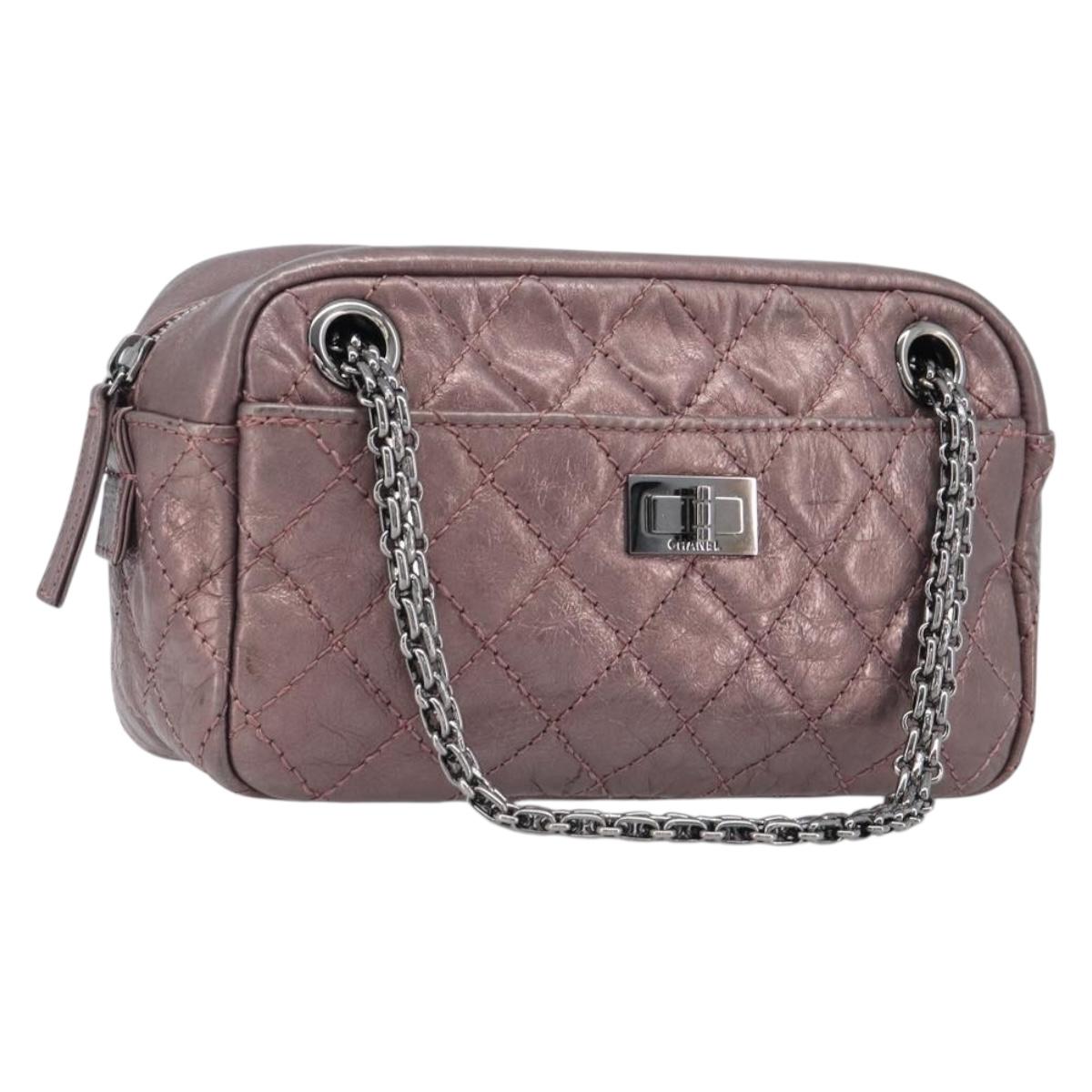 CHANEL 2.55 Matelasse Chain Shoulder Bag Leather Pink Silver CC Auth yk20882V