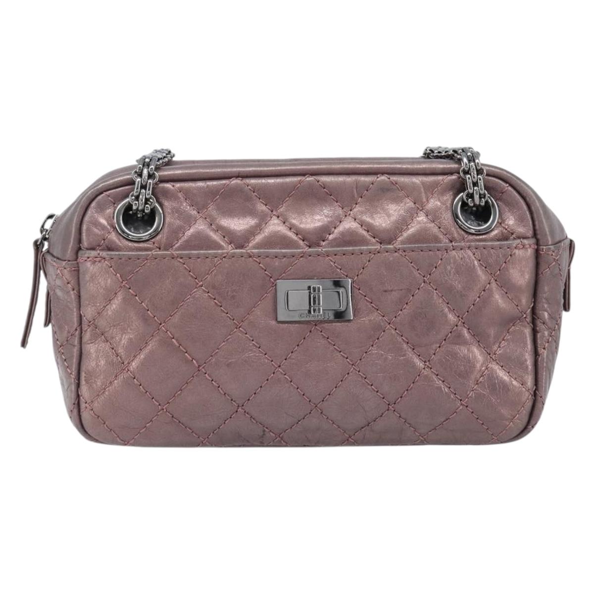 CHANEL 2.55 Matelasse Chain Shoulder Bag Leather Pink Silver CC Auth yk20882V