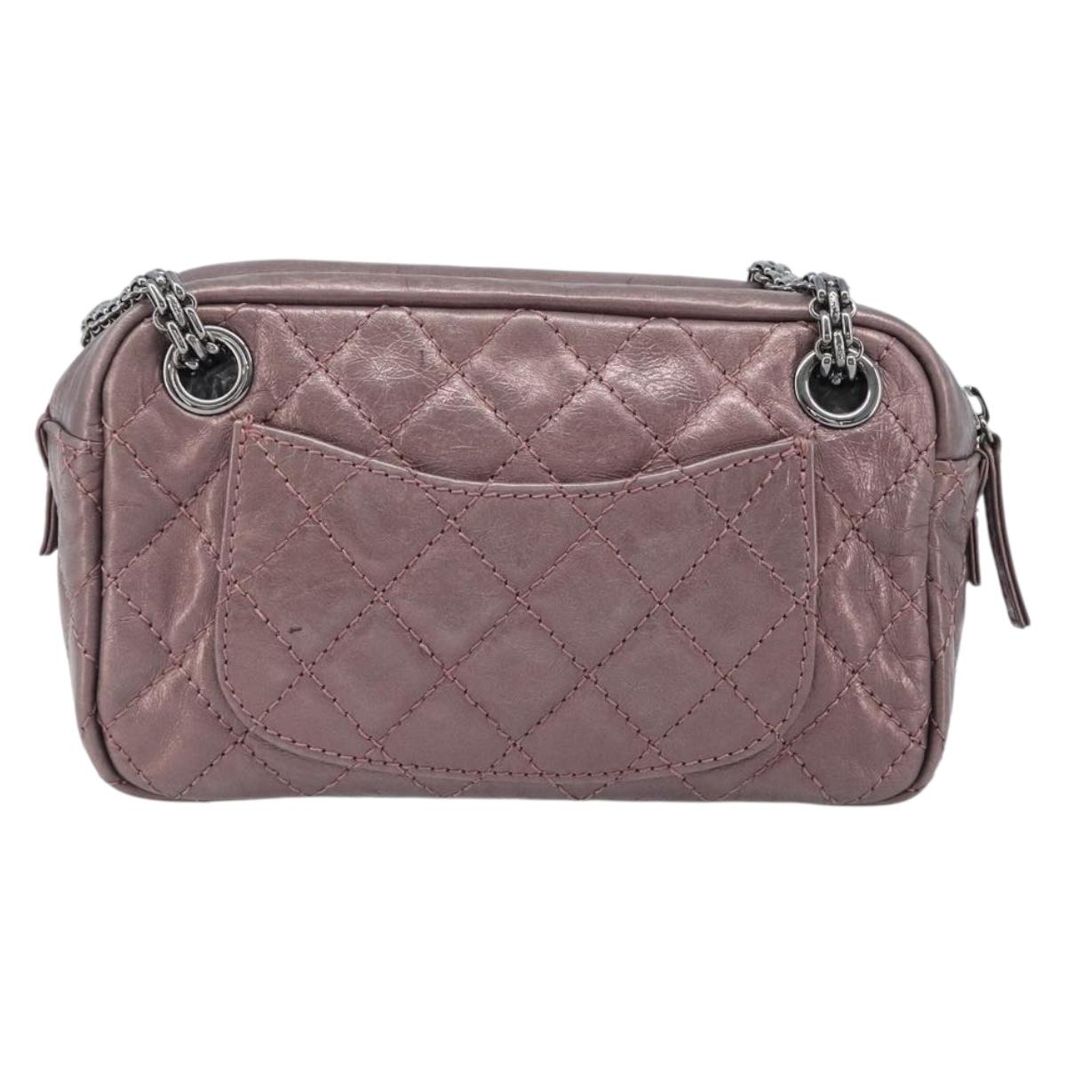 CHANEL 2.55 Matelasse Chain Shoulder Bag Leather Pink Silver CC Auth yk20882V