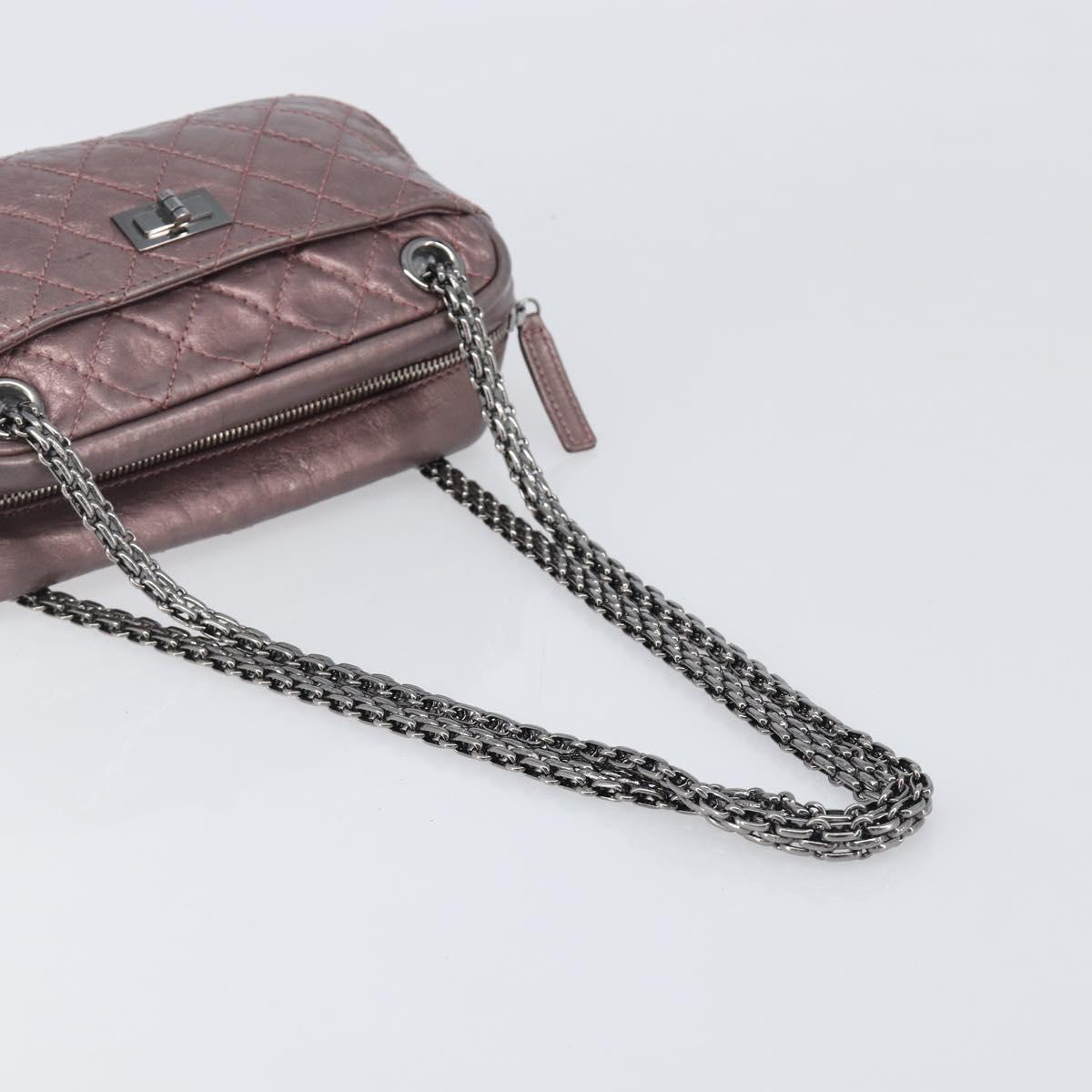 CHANEL 2.55 Matelasse Chain Shoulder Bag Leather Pink Silver CC Auth yk20882V