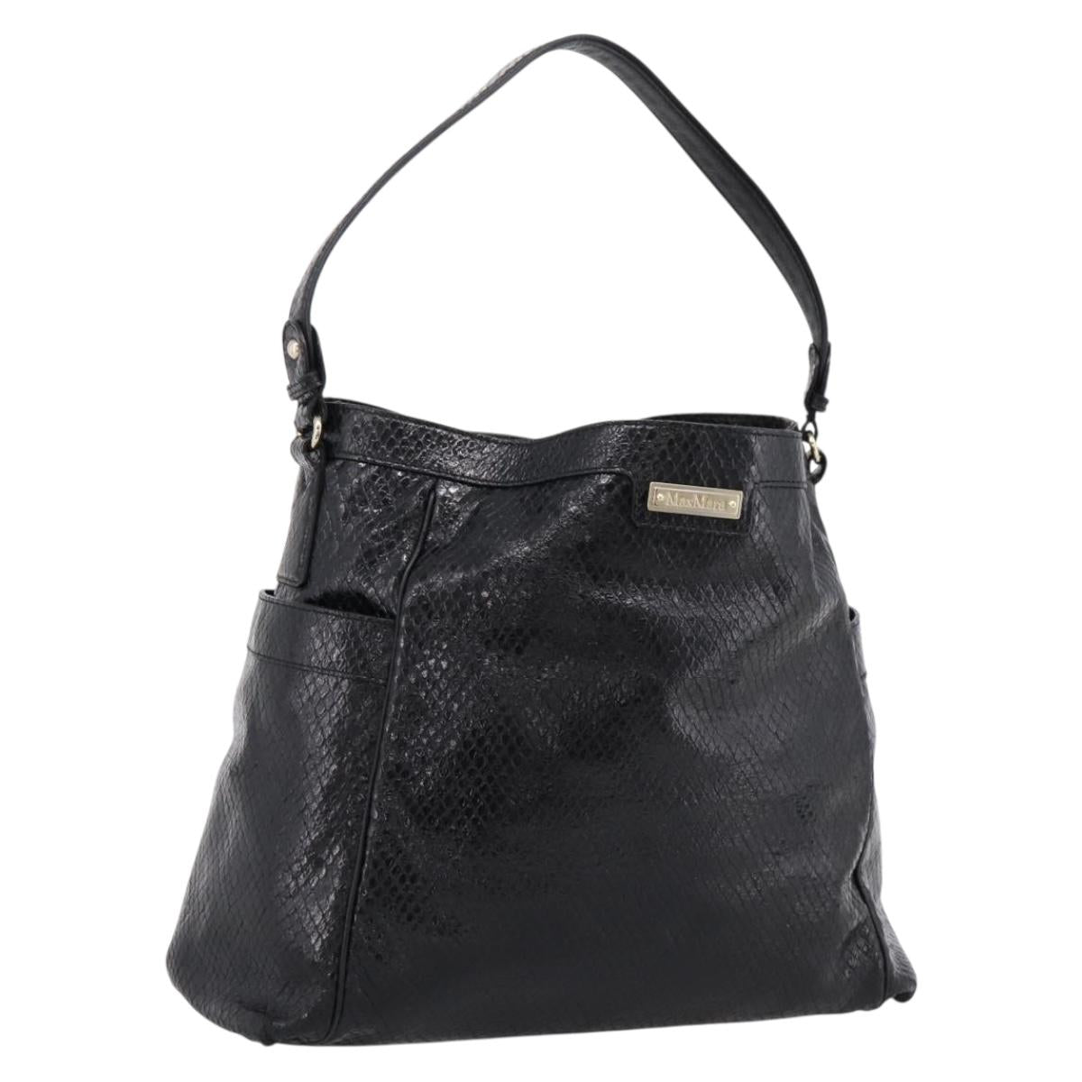 Max Mara Shoulder Bag Leather Black Gold Tone Auth yk20883A