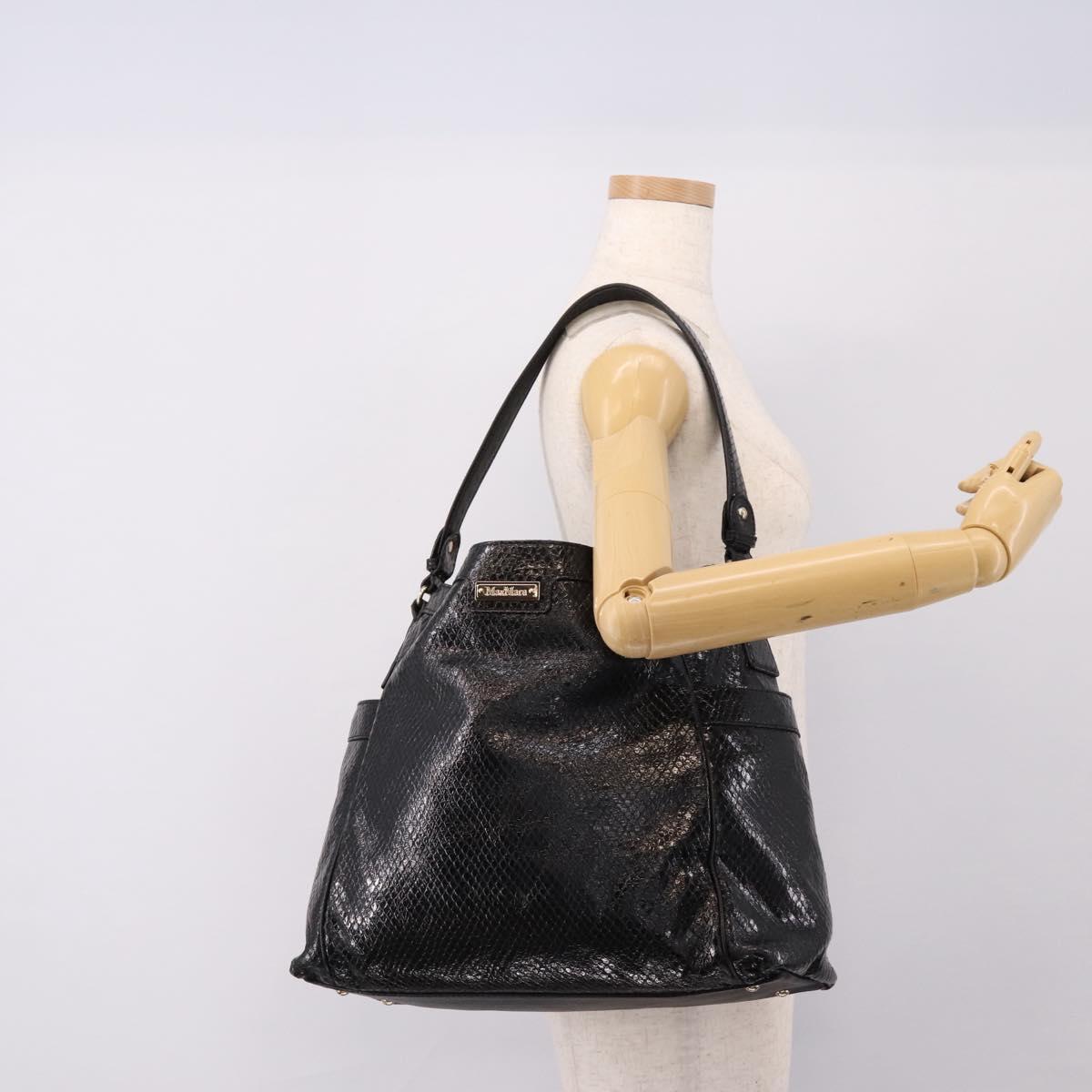 Max Mara Shoulder Bag Leather Black Gold Tone Auth yk20883A