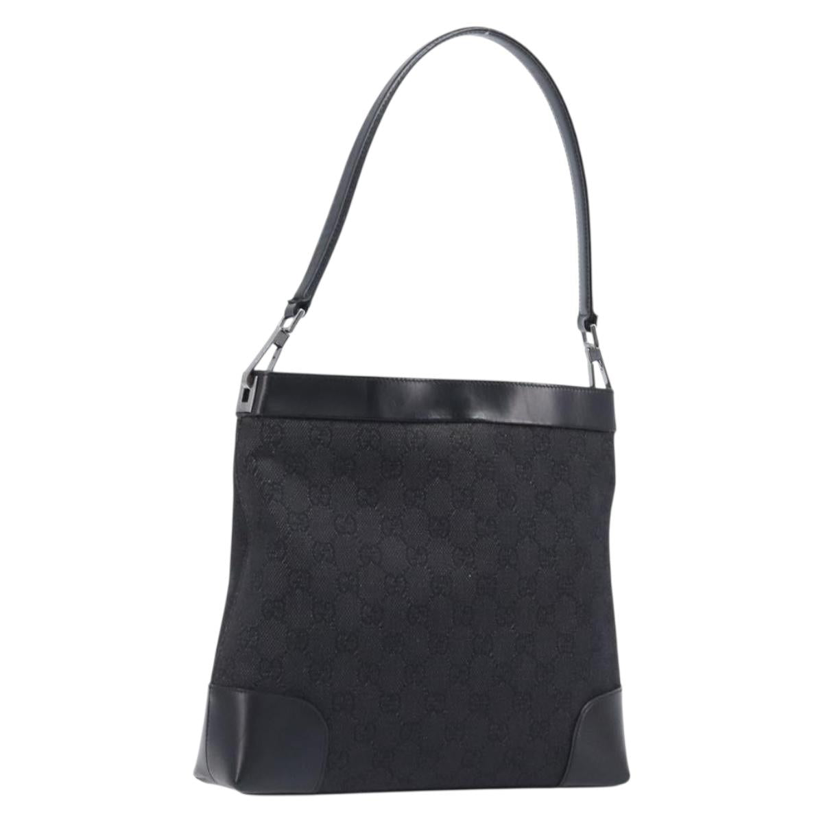 GUCCI GG Canvas Shoulder Bag Outlet Black Silver 143745 Auth yk20887A