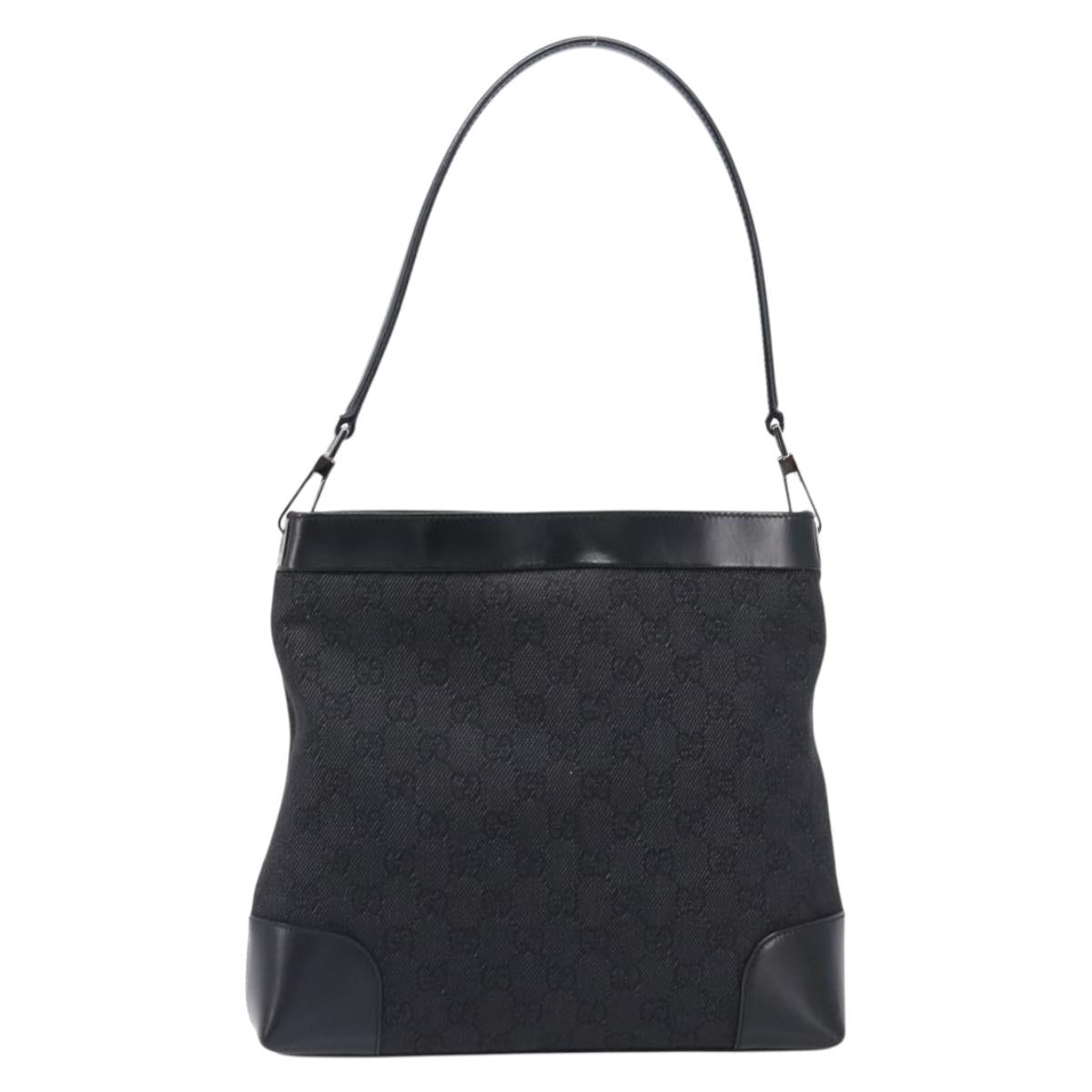 GUCCI GG Canvas Shoulder Bag Outlet Black Silver 143745 Auth yk20887A