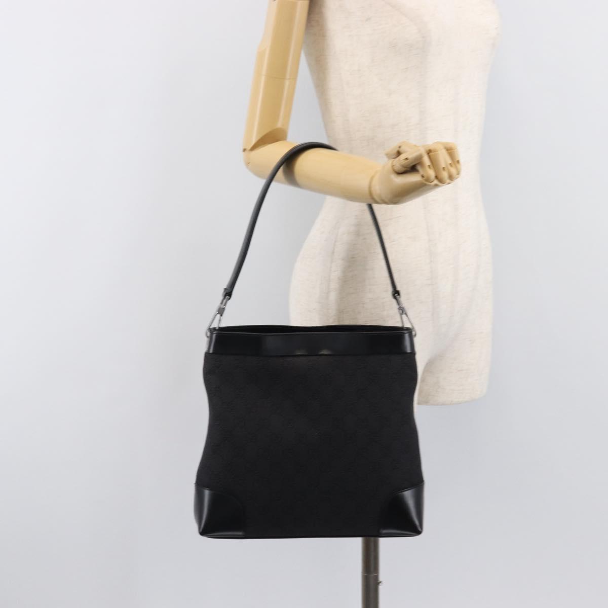 GUCCI GG Canvas Shoulder Bag Outlet Black Silver 143745 Auth yk20887A