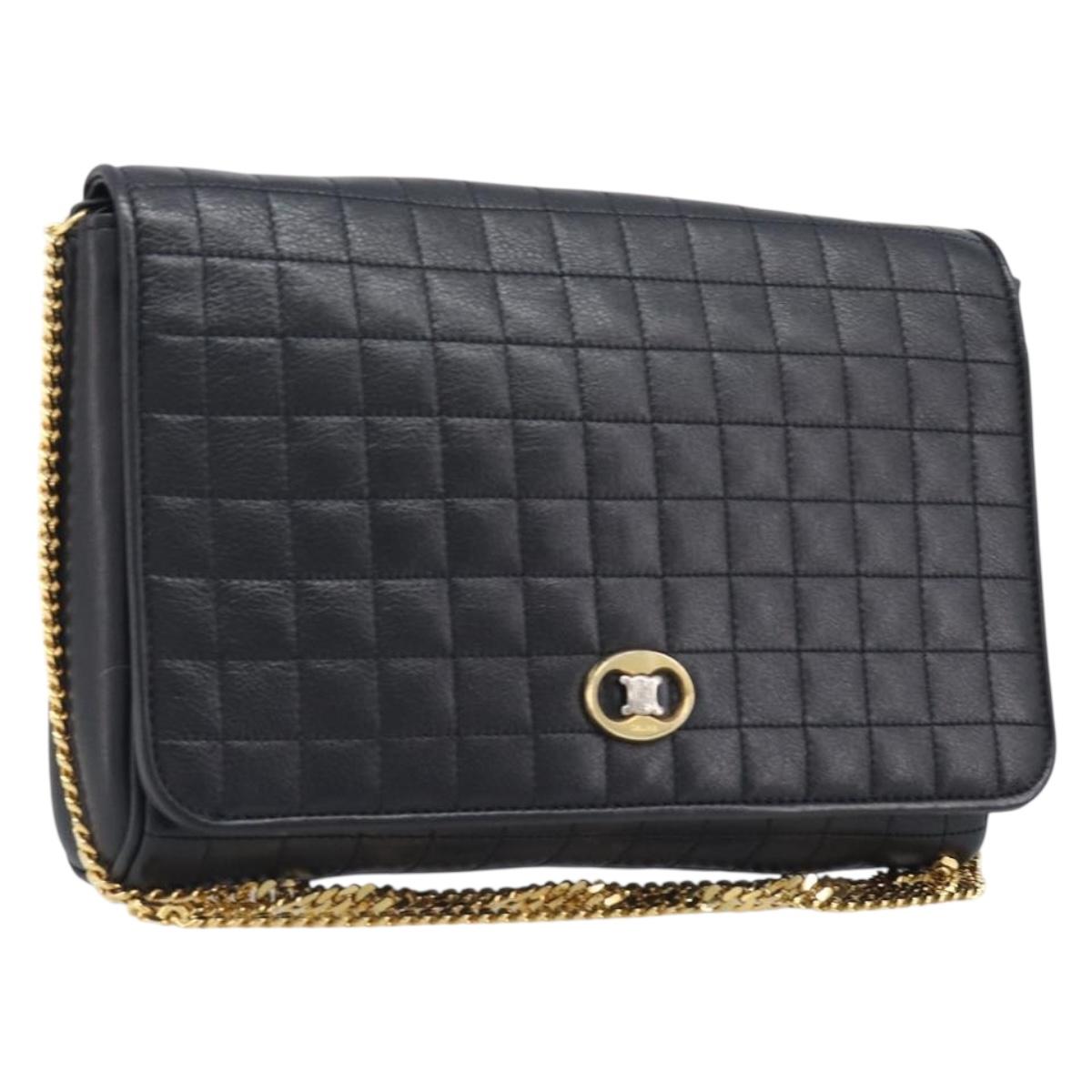CELINE Chain Shoulder Bag Leather Black Gold Auth yk20890V