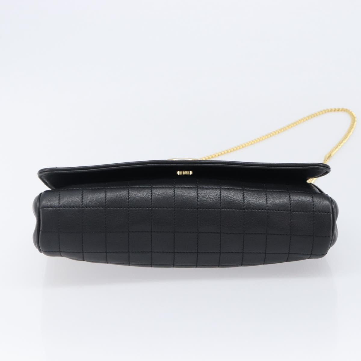 CELINE Chain Shoulder Bag Leather Black Gold Auth yk20890V