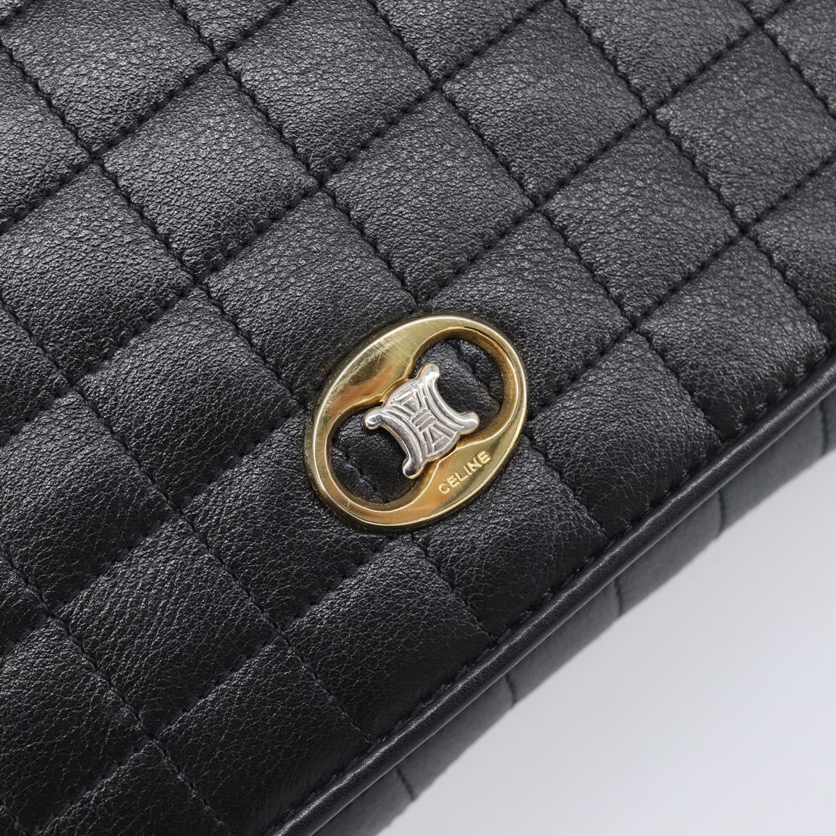 CELINE Chain Shoulder Bag Leather Black Gold Auth yk20890V