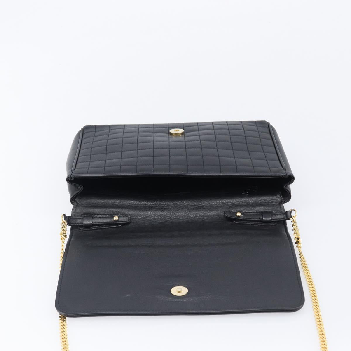 CELINE Chain Shoulder Bag Leather Black Gold Auth yk20890V