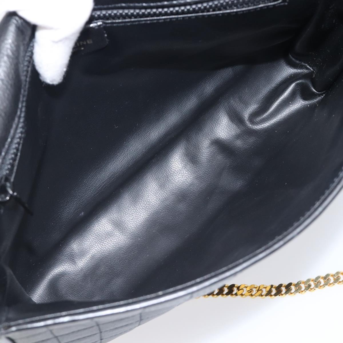 CELINE Chain Shoulder Bag Leather Black Gold Auth yk20890V