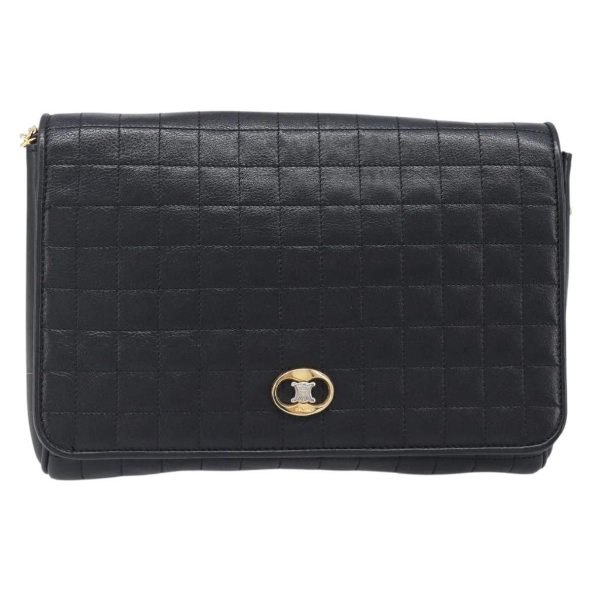 CELINE Chain Shoulder Bag Leather Black Gold Auth yk20890V