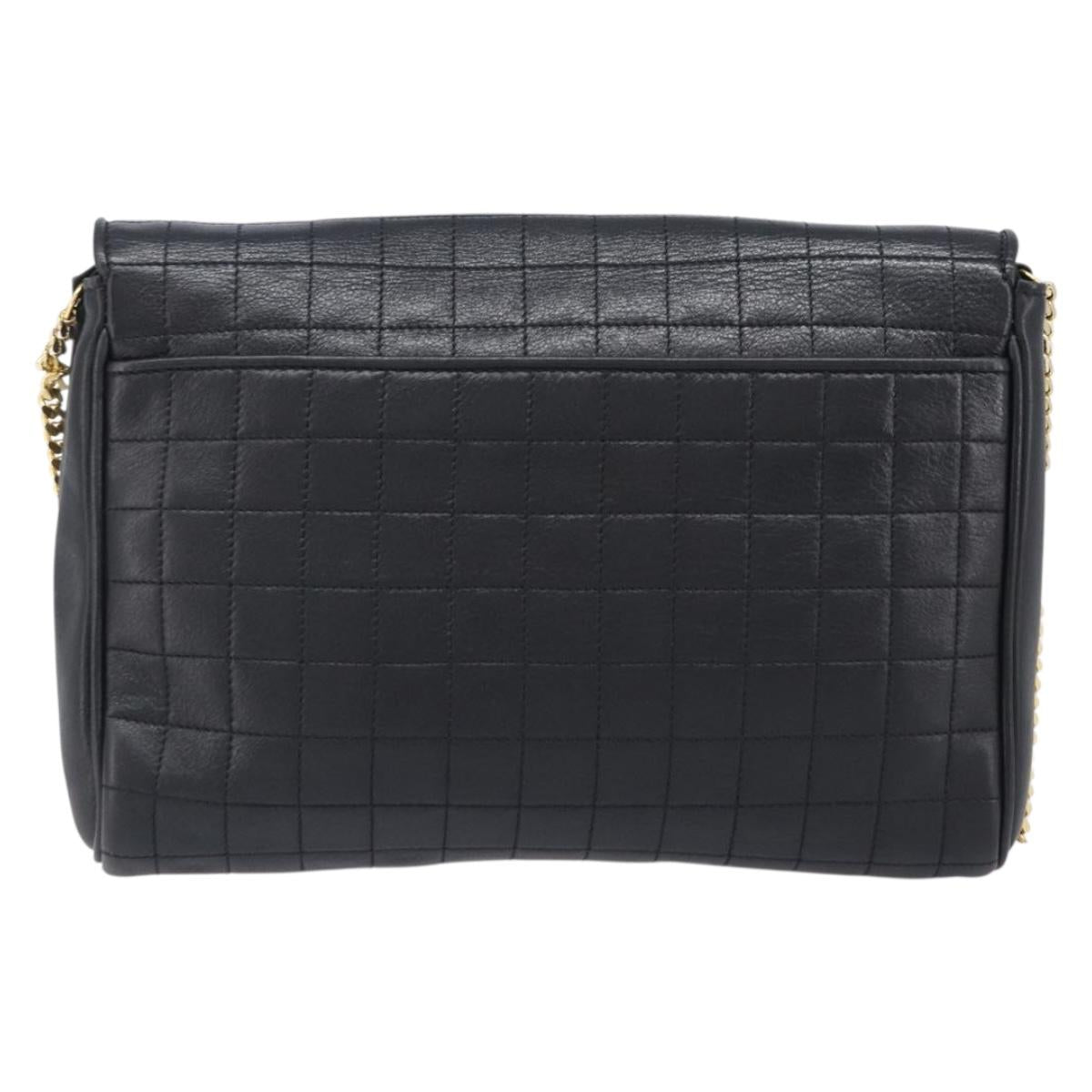 CELINE Chain Shoulder Bag Leather Black Gold Auth yk20890V
