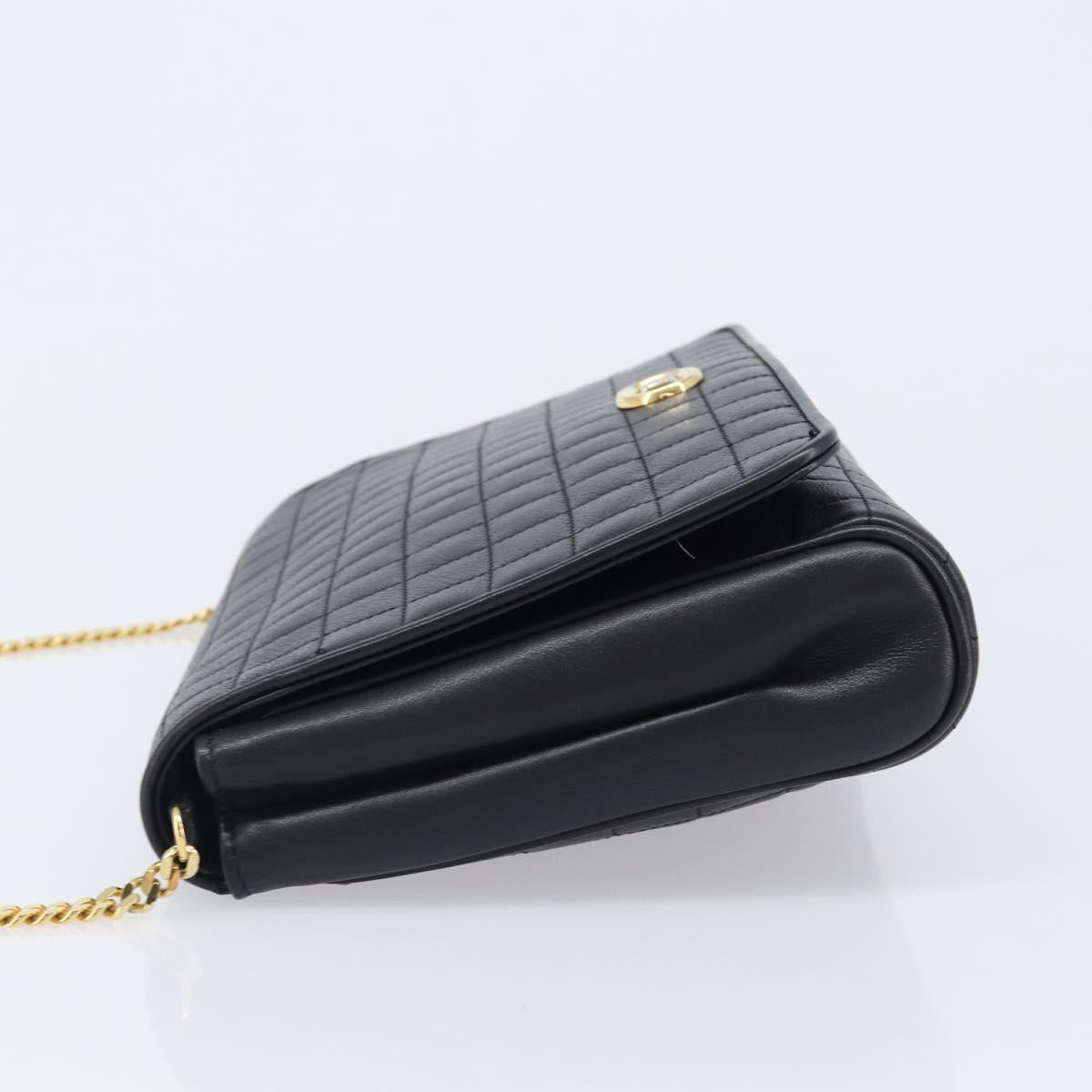 CELINE Chain Shoulder Bag Leather Black Gold Auth yk20890V