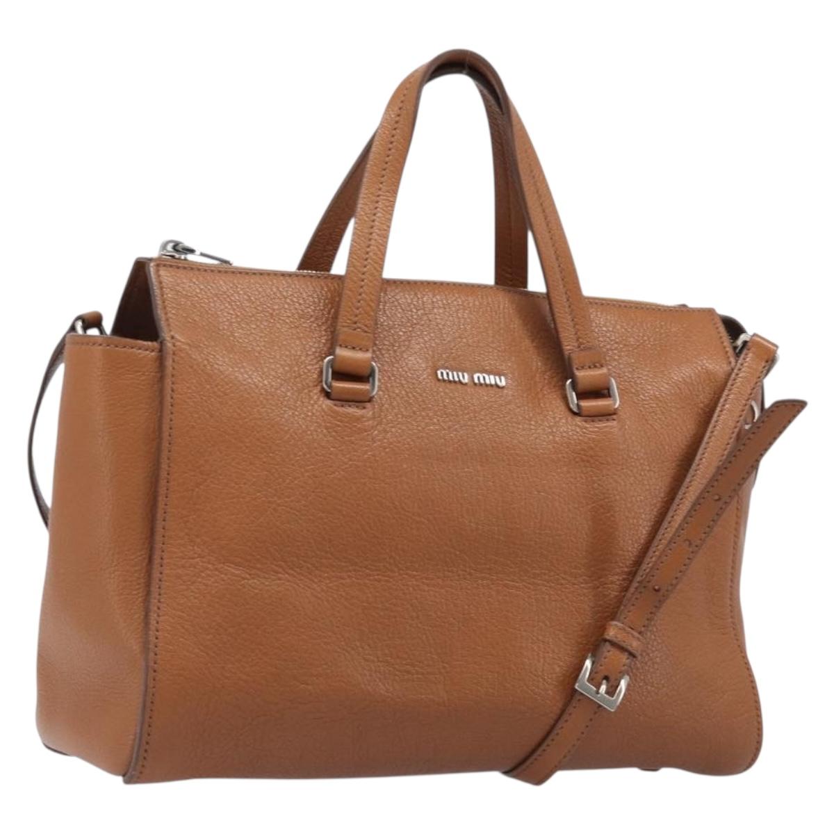 Miu Miu Hand Bag Leather 2way Brown Silver Auth yk20891M