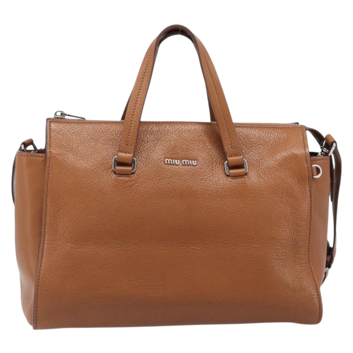 Miu Miu Hand Bag Leather 2way Brown Silver Auth yk20891M