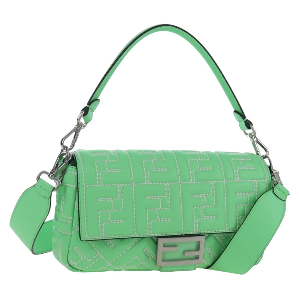 FENDI Zucca Canvas Mamma Baguette Bag Leather 2way Green Silver Auth yk20894SAM