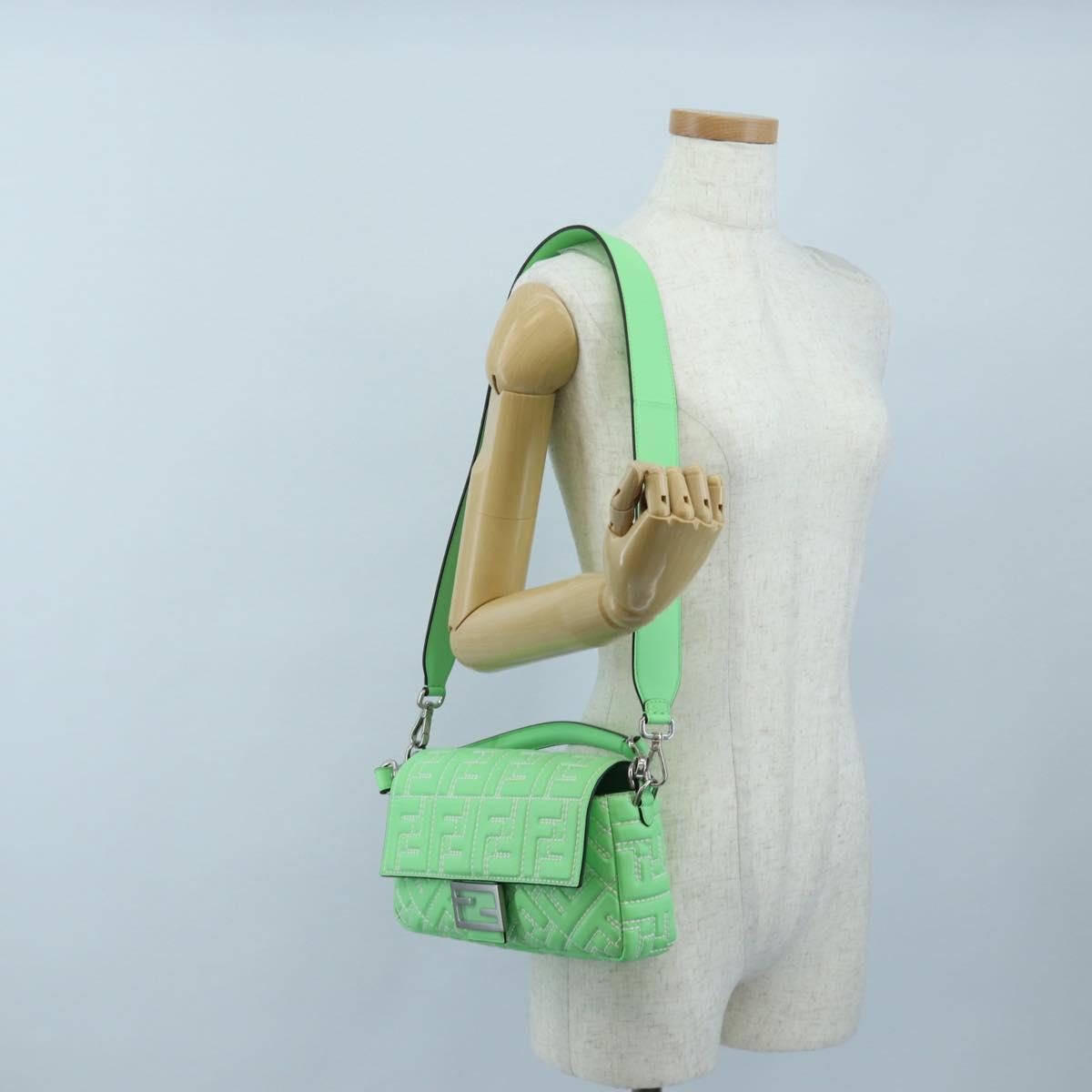 FENDI Zucca Canvas Mamma Baguette Bag Leather 2way Green Silver Auth yk20894SAM