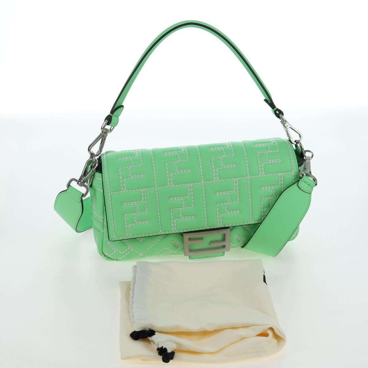 FENDI Zucca Canvas Mamma Baguette Bag Leather 2way Green Silver Auth yk20894SAM
