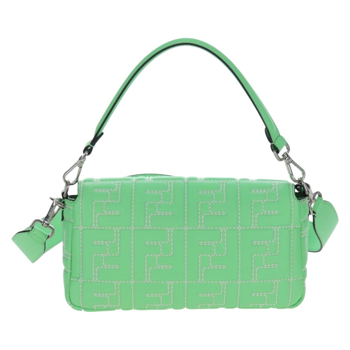 FENDI Zucca Canvas Mamma Baguette Bag Leather 2way Green Silver Auth yk20894SAM