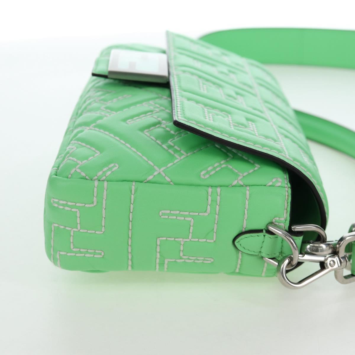 FENDI Zucca Canvas Mamma Baguette Bag Leather 2way Green Silver Auth yk20894SAM