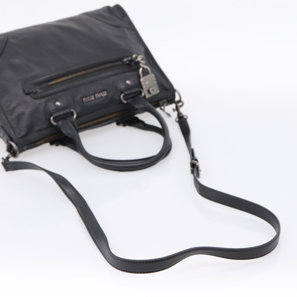 Miu Miu Hand Bag Leather 2way Black Gold Tone Auth yk20895V