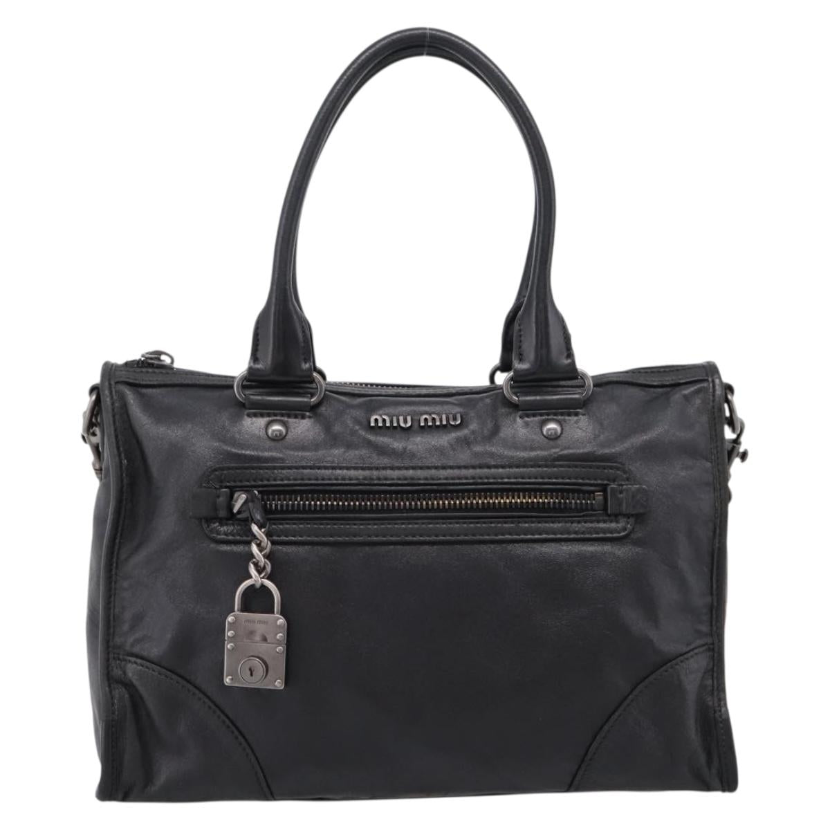 Miu Miu Hand Bag Leather 2way Black Gold Tone Auth yk20895V