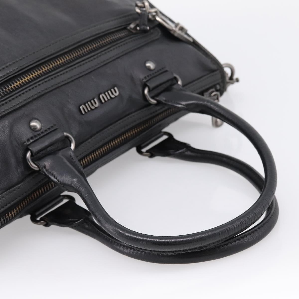 Miu Miu Hand Bag Leather 2way Black Gold Tone Auth yk20895V