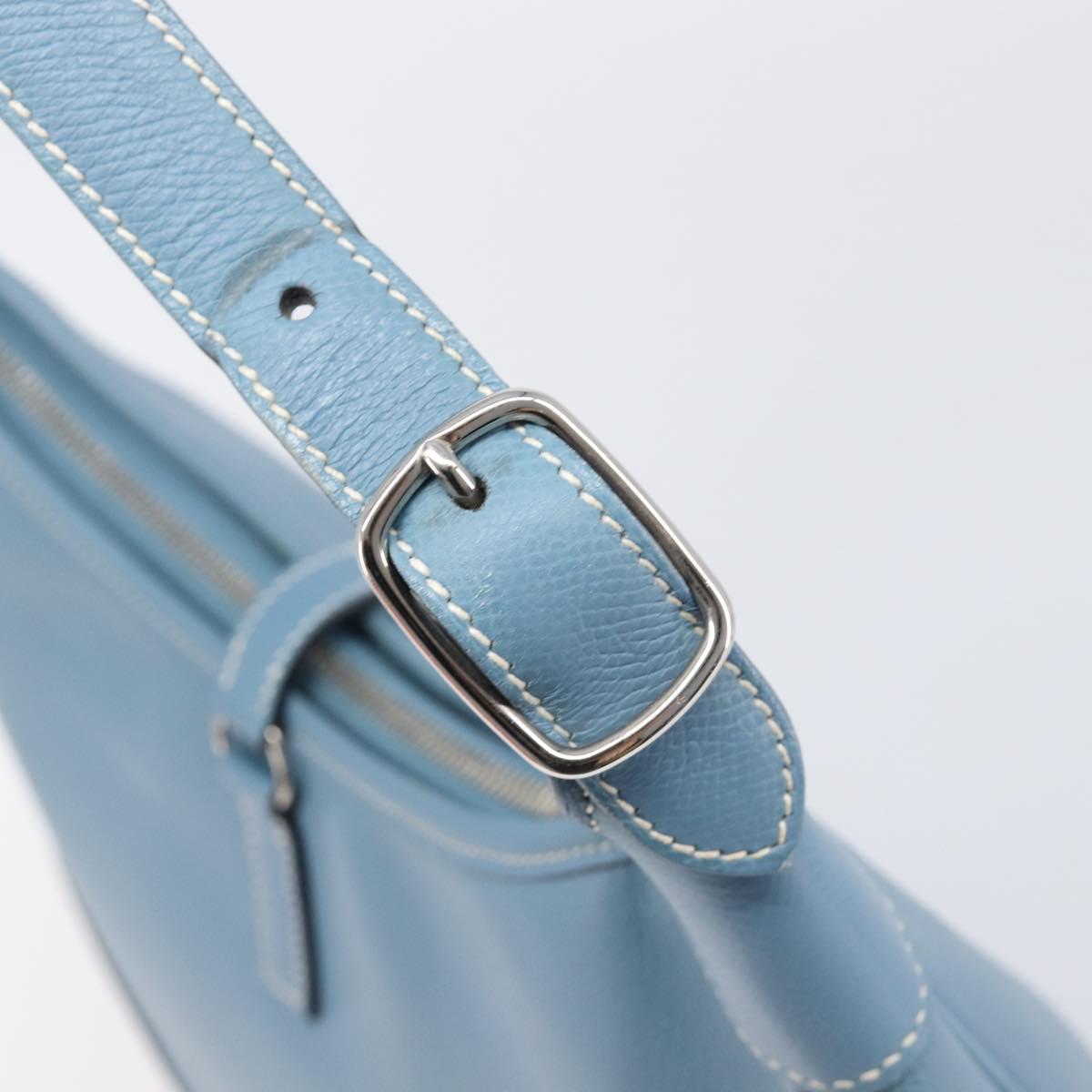 HERMES Epsom Trim 31 Shoulder Bag Leather Blue Silver Auth yk20897M