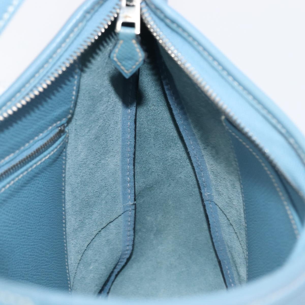 HERMES Epsom Trim 31 Shoulder Bag Leather Blue Silver Auth yk20897M