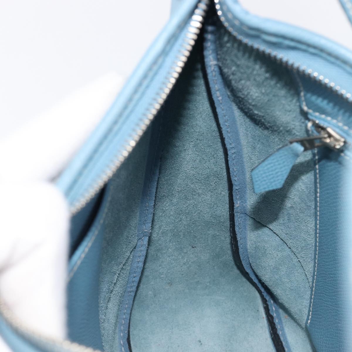 HERMES Epsom Trim 31 Shoulder Bag Leather Blue Silver Auth yk20897M