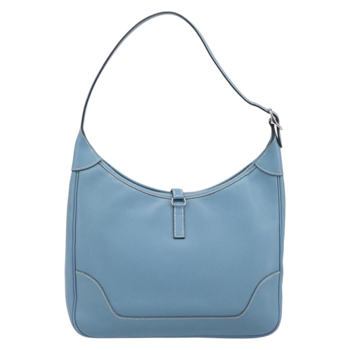 HERMES Epsom Trim 31 Shoulder Bag Leather Blue Silver Auth yk20897M