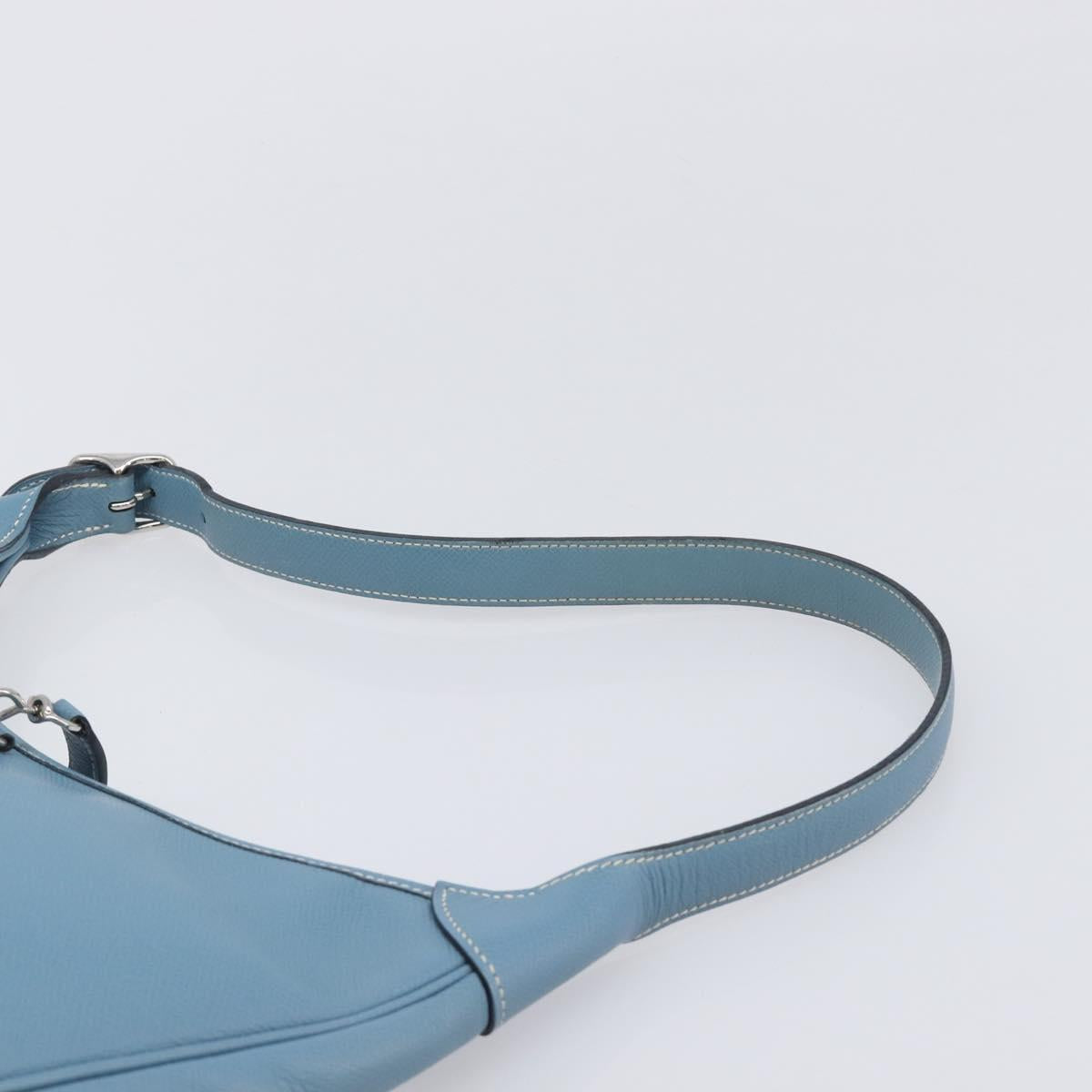 HERMES Epsom Trim 31 Shoulder Bag Leather Blue Silver Auth yk20897M