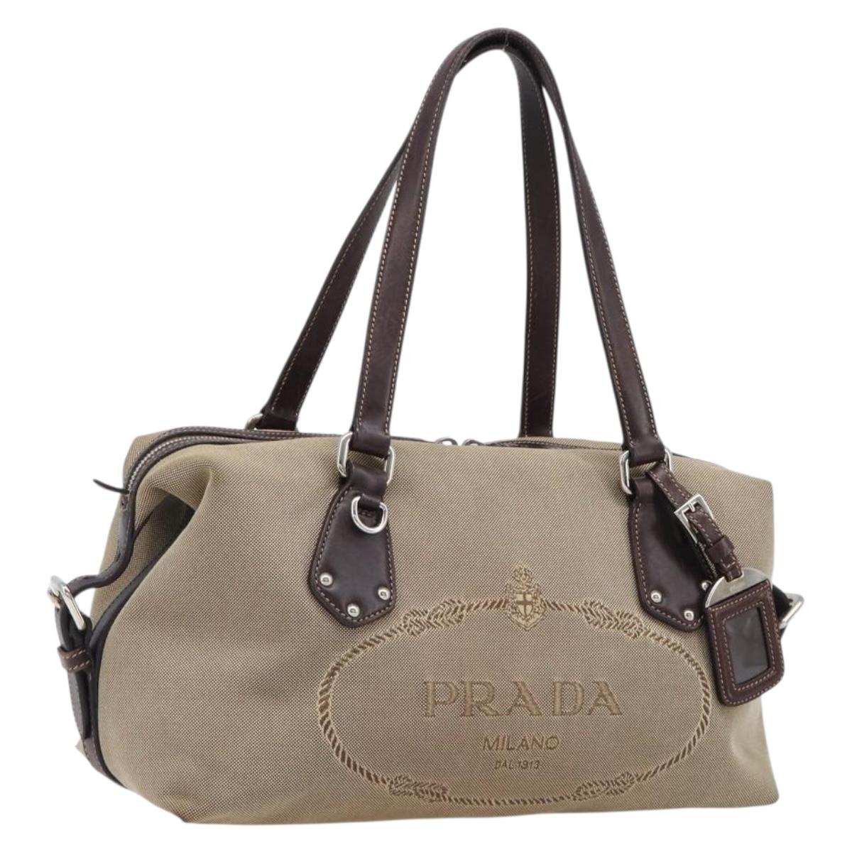PRADA Shoulder Bag Canvas Beige Silver Auth yk20901V
