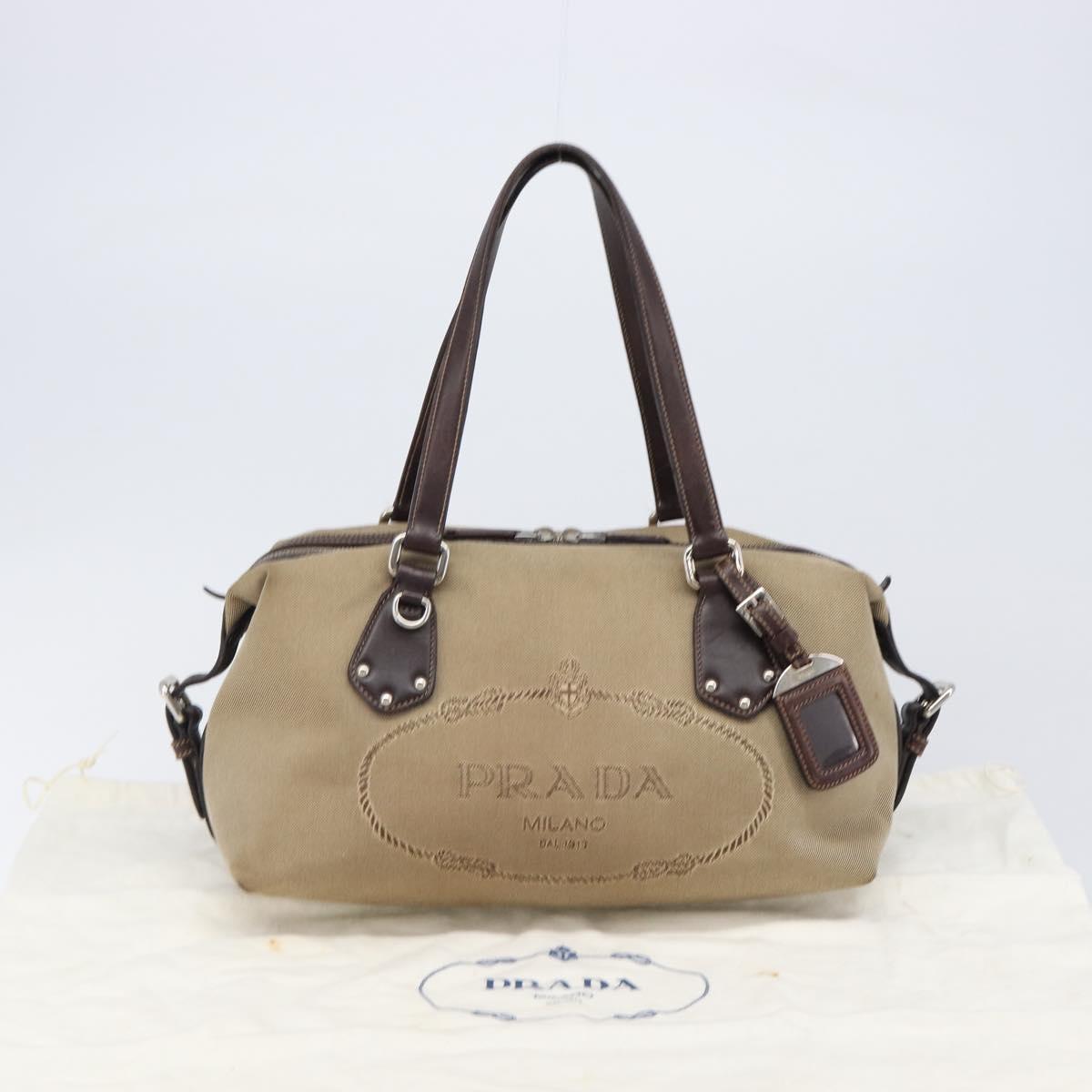 PRADA Shoulder Bag Canvas Beige Silver Auth yk20901V