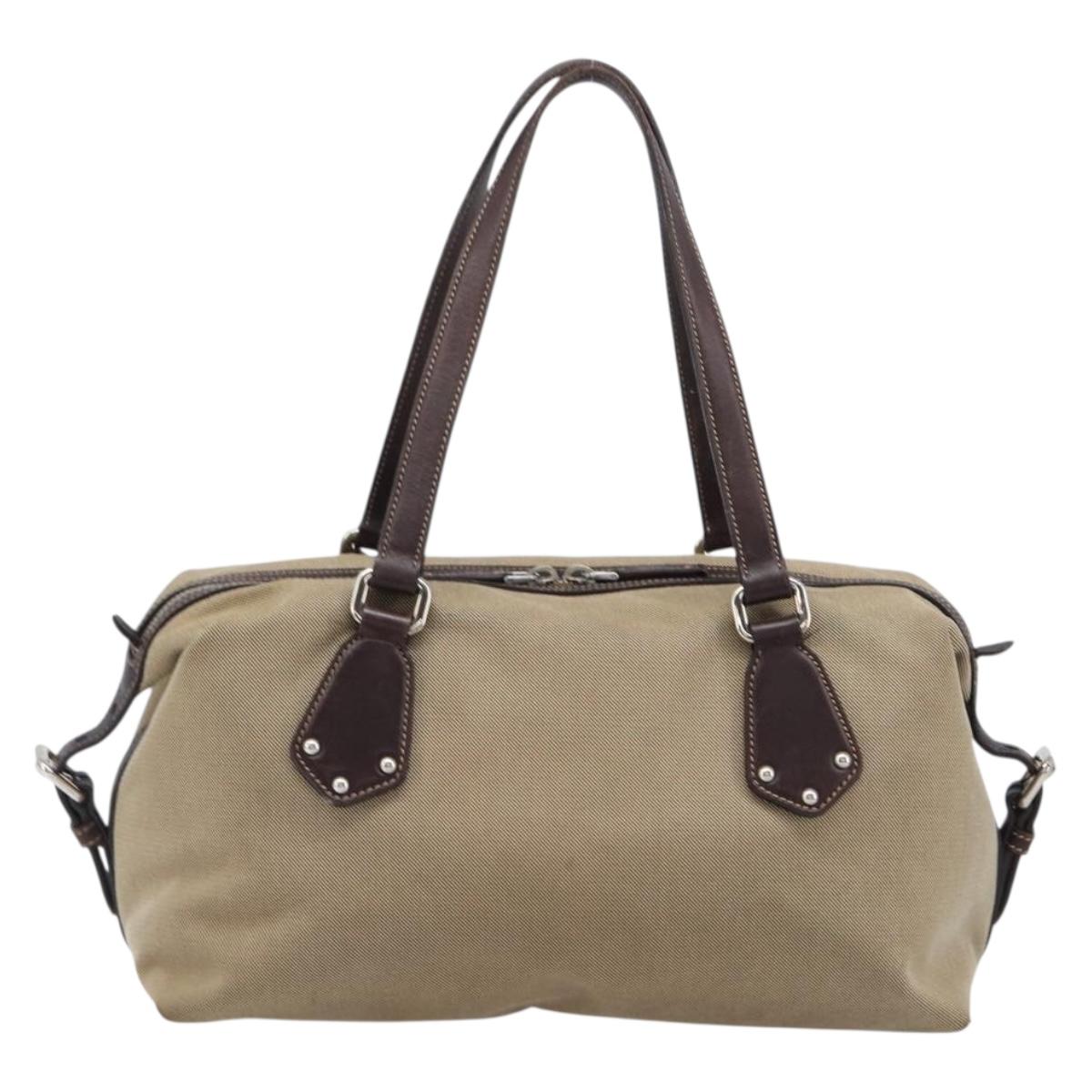 PRADA Shoulder Bag Canvas Beige Silver Auth yk20901V
